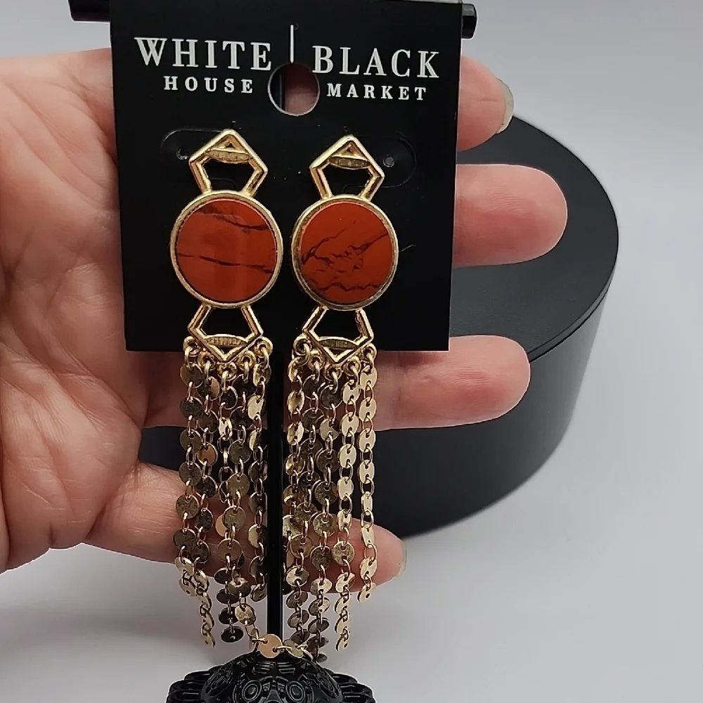 White House Black Market Gold and Red Chain Earrings
